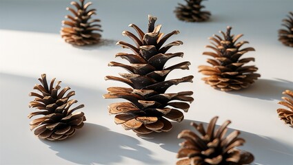 Photorealistic image of a mature pine cone floating on a white background