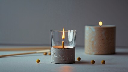 Photorealistic image of a matchstick beside empty candle holder