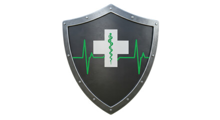 Isolated Medical Shield with Heartbeat Symbol