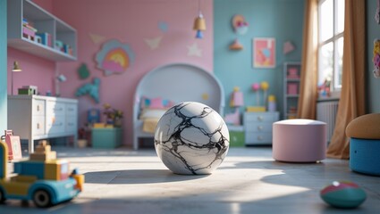 Photorealistic image of a marble set in an arts and crafts room