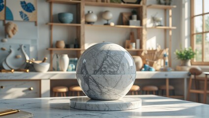 Photorealistic image of a marble set in an arts and crafts room