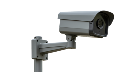 Isolated Gray Security Camera on Pole
