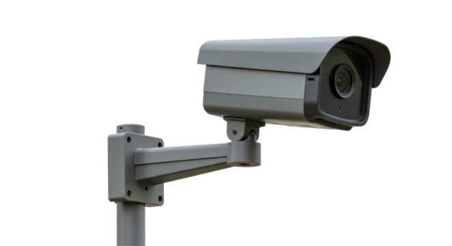 Isolated Gray Security Camera on Pole