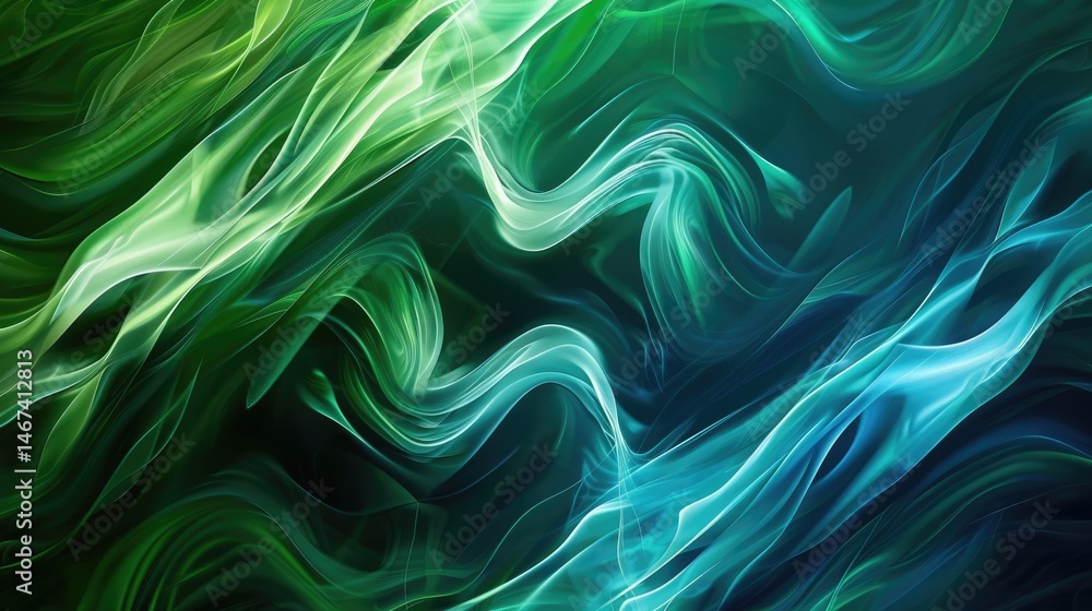 Poster abstract green color wave flowing express the energetic signal. seamless texture of vividness curve 