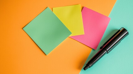 Sticky notes and a black marker beside them