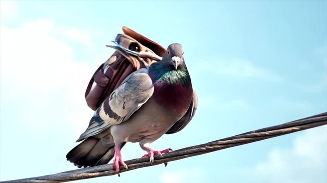 Carrier pigeon perched on an electric wire, mail, post, news, communication, notification