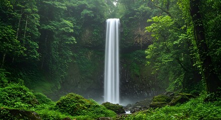 Majestic Waterfall Cascading Through Lush Rainforest