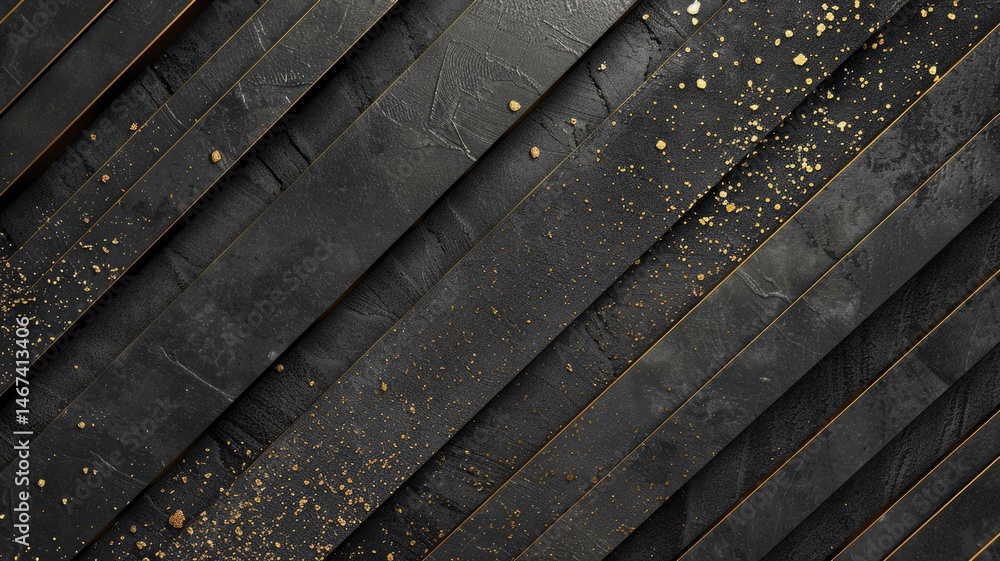 Aufkleber abstract black and gold textured diagonal lines with paint splatter. abstract image of black wall wi