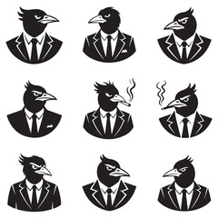 Vector Illustration of a Powerful Hybrid Character Featuring an Eagle Head on a Human Body Dressed in a Business Suit – Symbol of Leadership and Strength .

