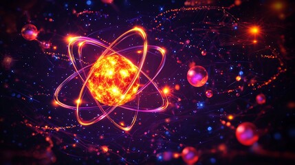 Cross Section View of Atom With Orbiting Paths Glowing Elements Showing Deep Physics and Structure Concept In Modern 3d Art