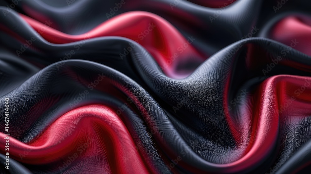 Poster abstract black and red fabric with wavy folds. 3d digital art with strong contrast and depth. backgr