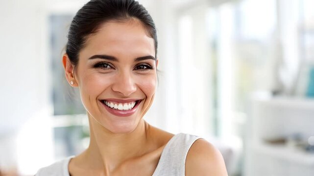 Radiant Beauty: Young Woman with Flawless Dental Aesthetics and Pearl-White Smile Close-Up