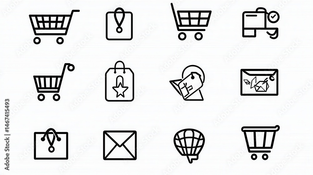 Poster a set of various shopping cart and ecommerce related icons including shopping baskets price tags del