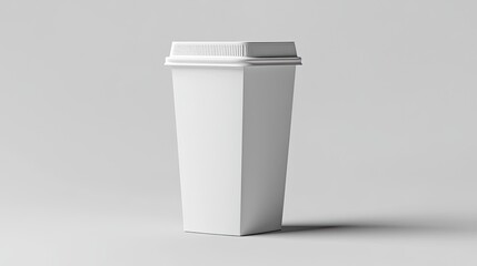 A transparent background with a mockup of a white beverage box with a plastic top