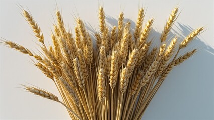 Fototapeta premium Photorealistic image of a lush wheat bundle isolated on white