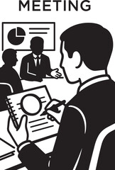 Silhouette of Businessman Analyzing Corporate Report with Charts – Business Data Analysis Concept

