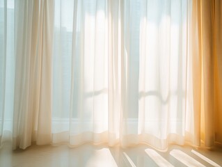 Sunlight streaming through sheer curtains