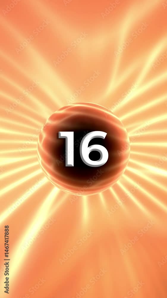 Poster number 16 on glowing orange background animation