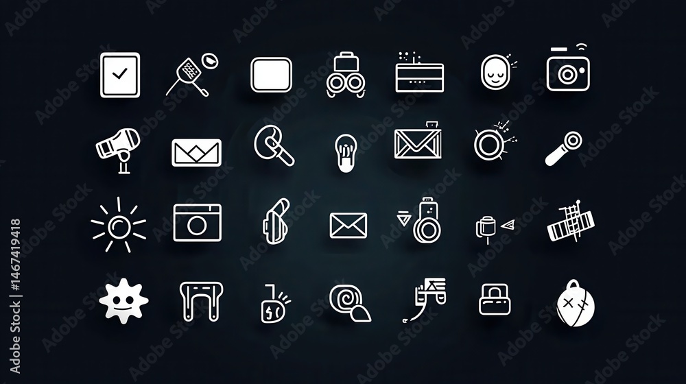 Poster a collection of various icons representing different aspects of technology communication and digital