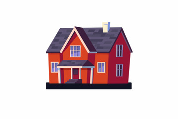 Charming Red Suburban House Illustration – Cozy Family Home Design