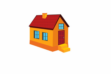 Colorful Cartoon House Icon – Vector Illustration of a Small Home with Red Roof