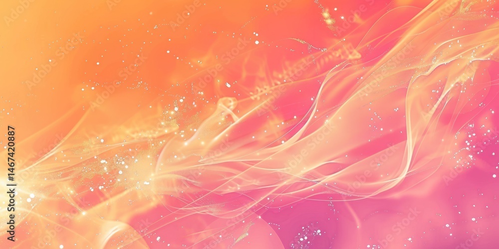 Poster layered abstract shapes with water droplets in orange and pink tones. 3d digital art for vibrant des