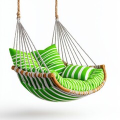 Green and White Striped Hammock with Cushions for Relaxation