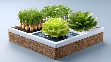 Modern Hydroponic Garden Design with Fresh Green Plants