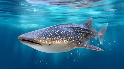 Majestic Whale Shark Gliding Through Crystal Clear Ocean Waters