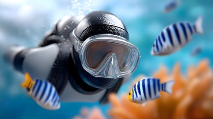 Diver Exploring Vibrant Coral Reef Surrounded by Colorful Fish