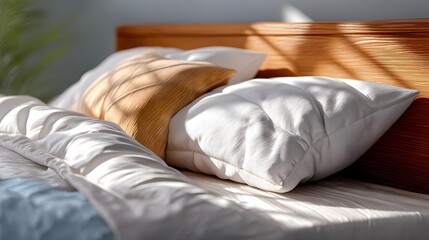 Cozy Bed Scene with Soft Pillows and Gentle Morning Light