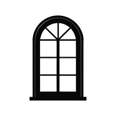 Fototapeta premium Arch window silhouette vector illustration. Vintage architectural window design, black outline, classical building decor art