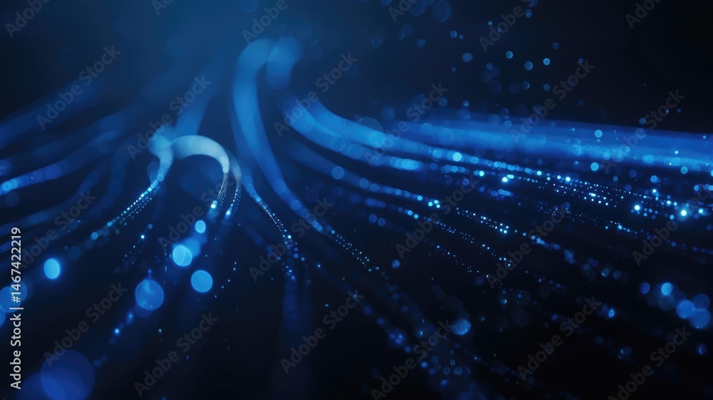 Poster abstract picture micro light sparkling particle represent data flow vivid flowing wave with high tec
