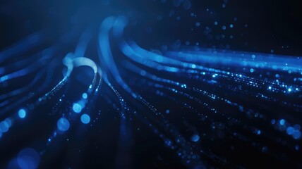 Abstract picture micro light sparkling particle represent data flow vivid flowing wave with high tech background, create digital effect scene perfect for energetic and fantasy wallpaper design. AIG53.