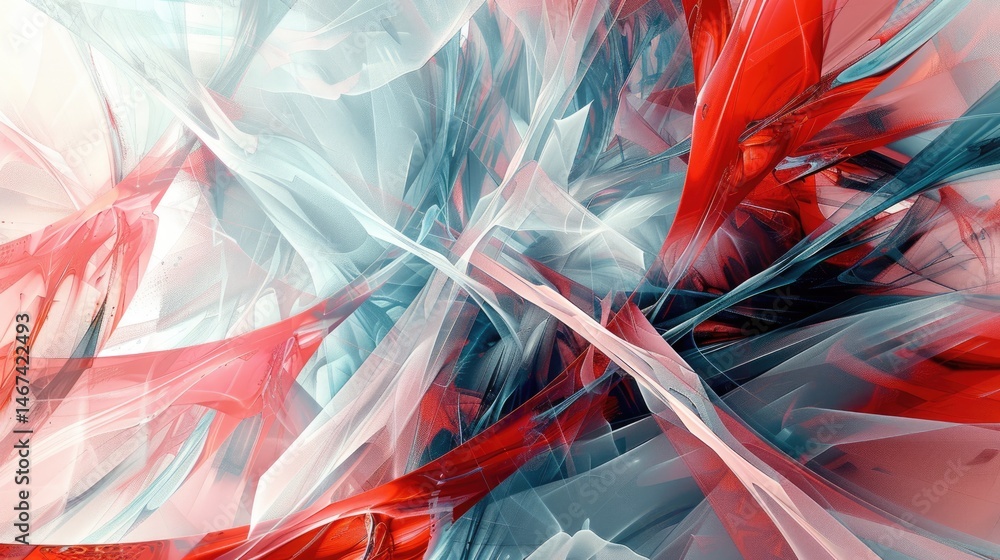 Poster the close up abstract picture of the blue and red colour mixing each other in the white background, 