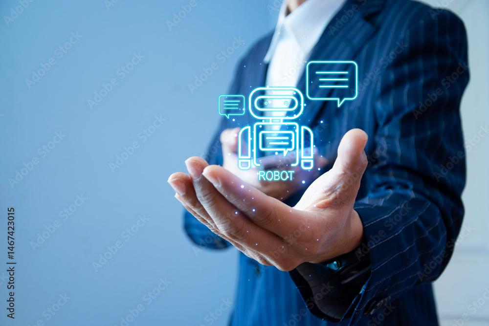 Aufkleber chatbot conversations, ai-powered social communication, digital online concepts with artificial inte