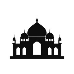 Mosque silhouette vector illustration. Islamic religious building, traditional mosque architecture, black sacred worship structure

