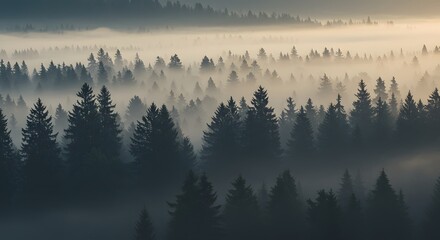 Misty Mountain Forest at Sunrise Serene Nature Photography