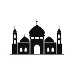 Mosque silhouette vector illustration. Islamic religious building, traditional mosque architecture, black sacred worship structure

