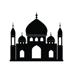 Mosque silhouette vector illustration. Islamic religious building, traditional mosque architecture, black sacred worship structure

