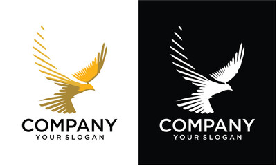 Creative flying golden eagle, abstract concept, minimalist, logo design inspiration.