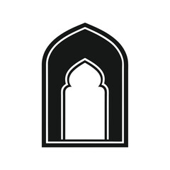 Vintage mosque arch window silhouette vector illustration. Islamic architecture element, traditional ornamental black design

