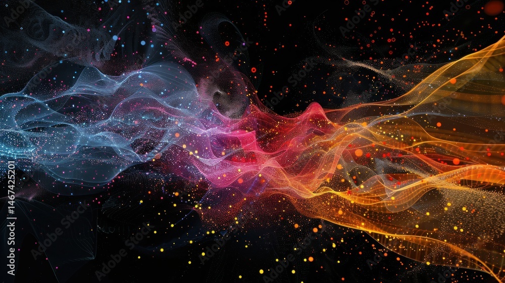 Poster abstract data visualization with dots and lines stock photo --ar 16:9 --raw --v 6 job id: 8273f93b-a