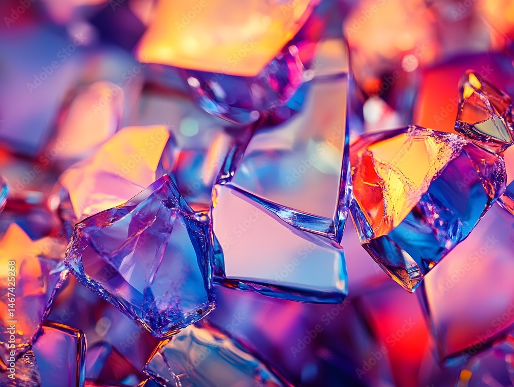 Poster kaleidoscopic ice fragments: abstract mosaic of light and color display