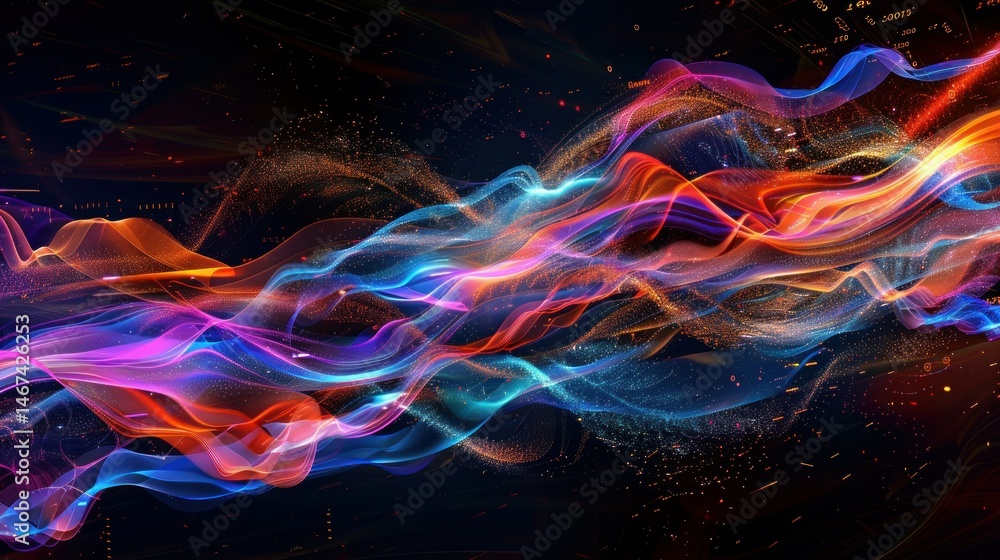 Poster tech abstract with data streams and numbers stock photo --ar 16:9 --raw --v 6 job id: 1d5ceac1-ef49-