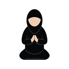 Muslim woman praying silhouette vector illustration. Islamic female worship pose, religious devotion concept, spiritual artwork