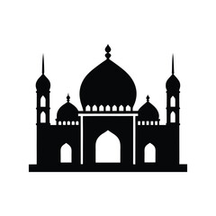 Mosque silhouette vector illustration. Islamic religious building, dome and minaret design, holy architecture element art