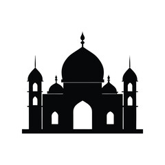 Mosque silhouette vector illustration. Islamic religious building, dome and minaret design, holy architecture element art