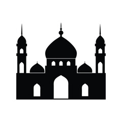 Mosque silhouette vector illustration. Islamic religious building, dome and minaret design, holy architecture element art