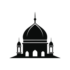 Mosque silhouette vector illustration. Islamic religious building, dome and minaret design, holy architecture element art